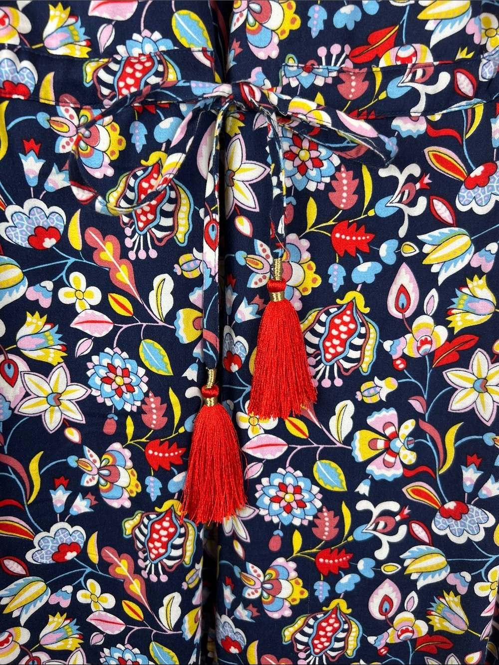 Boden Cecelia Navy Blue Floral Jumper Romper with Red Tassels 6 - Picture 4 of 15